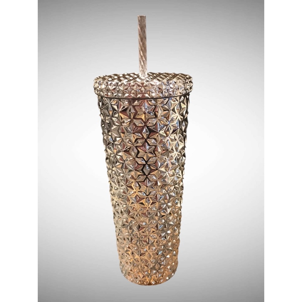 NWT Silver Studded 26 oz Plastic Double Wall Insulated Textured Tumbler W/ Straw